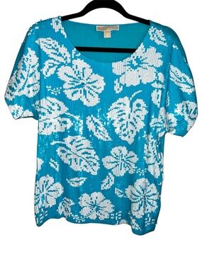 𝐌𝐈𝐂𝐇𝐀𝐄𝐋 𝐊𝐎𝐑𝐒 | BLUE SEQUIN FLORAL TOP